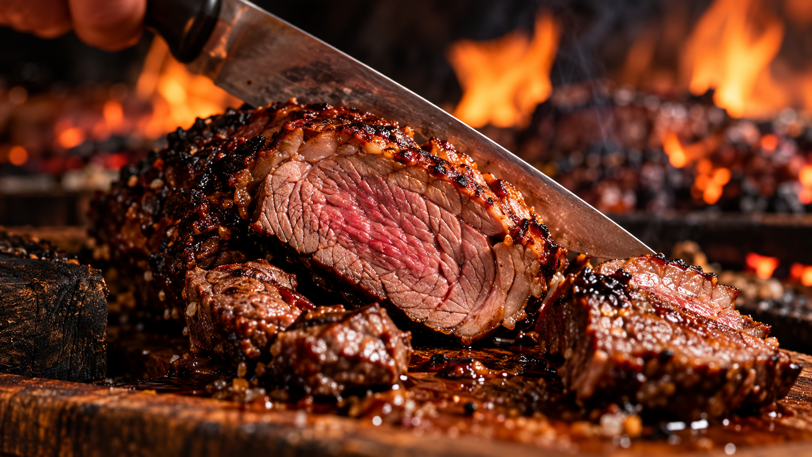 Carne assada no fogo